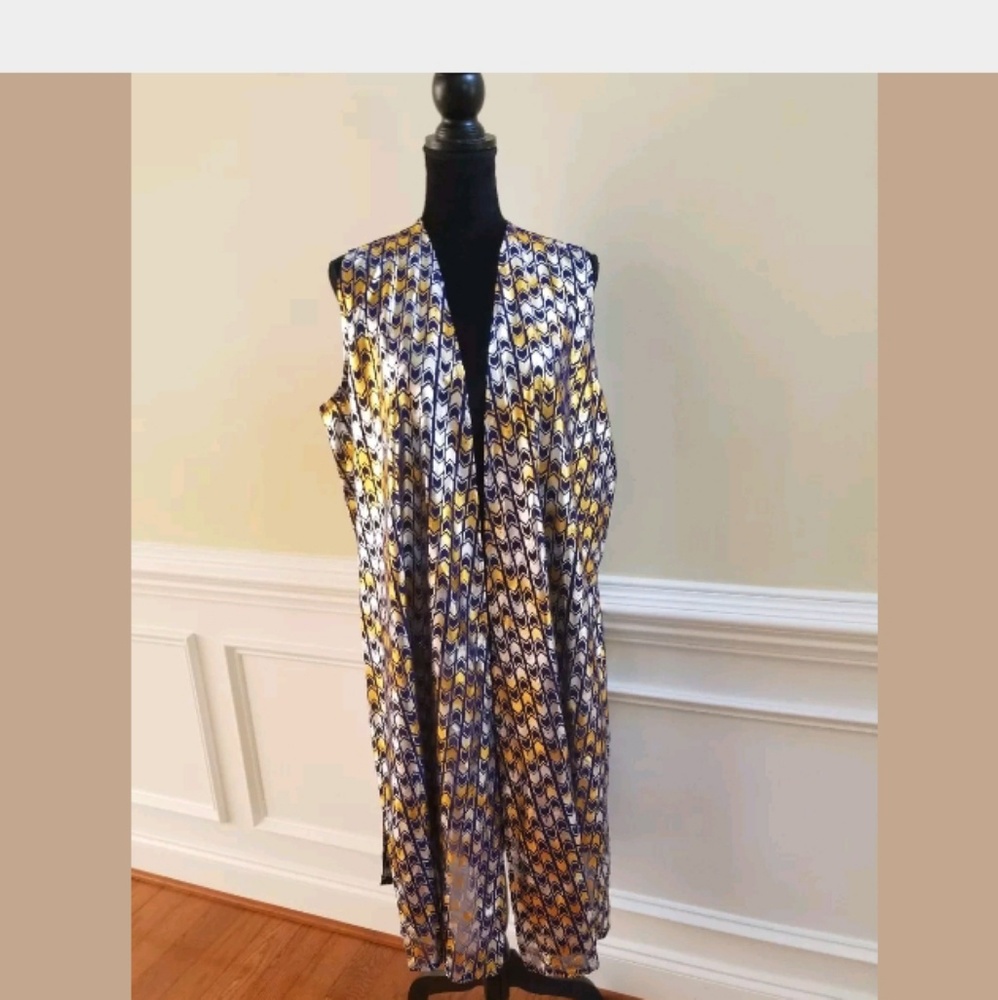 LuLaRoe Joy Blue Silver Gold Vest Duster Sz Large - Picture 1 of 8